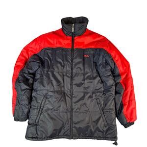 VTG Fila Puffer Down Jacket 90's Hip Hop‎ Y2K Color Block Size L "Flaws"
